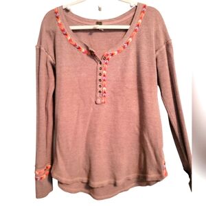 We The Free Free People Henley Top with Multicolor Trim